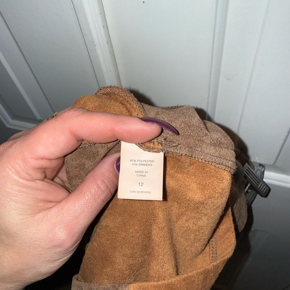 New York & Company Patchwork Brown Suede Skirt - Picture 4 of 5